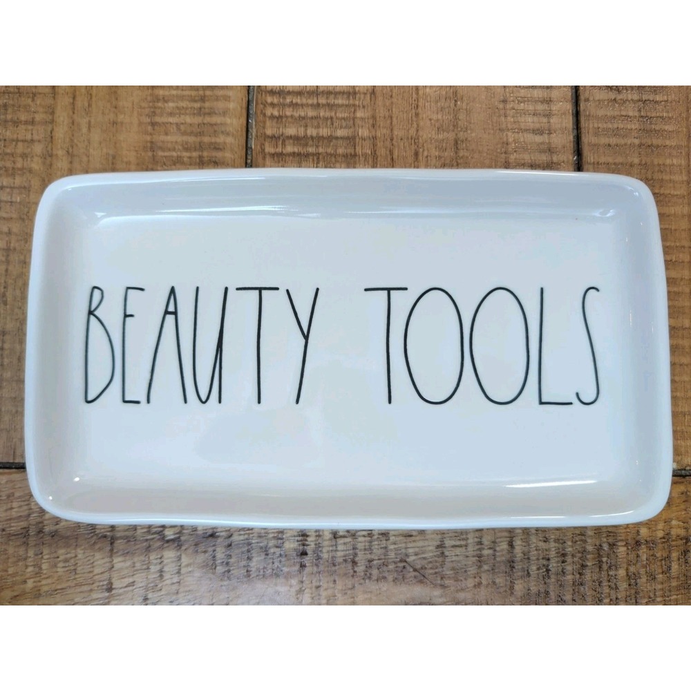 R1 White Ceramic Rae Dunn Beauty Tools Tray Beauty Glamour Makeup Collection